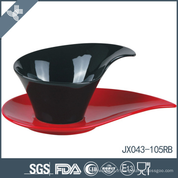 Tasse et soucoupe en porcelaine JX043-105RB 200CC, tasse et soucoupe de couleur rouge et noire